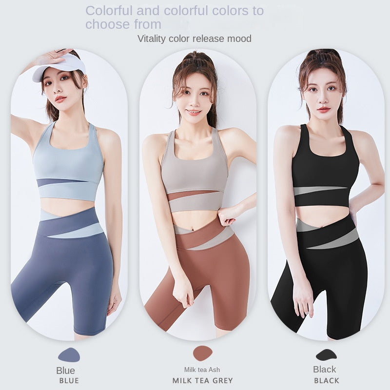 Women's Fitness Sports High Waist Belly Contracting Peach Hip Raise Five Points Yoga Pants Tight Cross Yoga Shorts