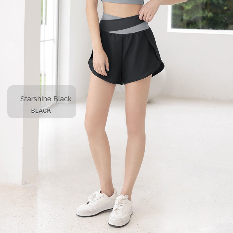 Color Matching Women's Running Fitness Breathable Side Pocket Anti-Exposure Fake Two-Piece Yoga Sports Shorts