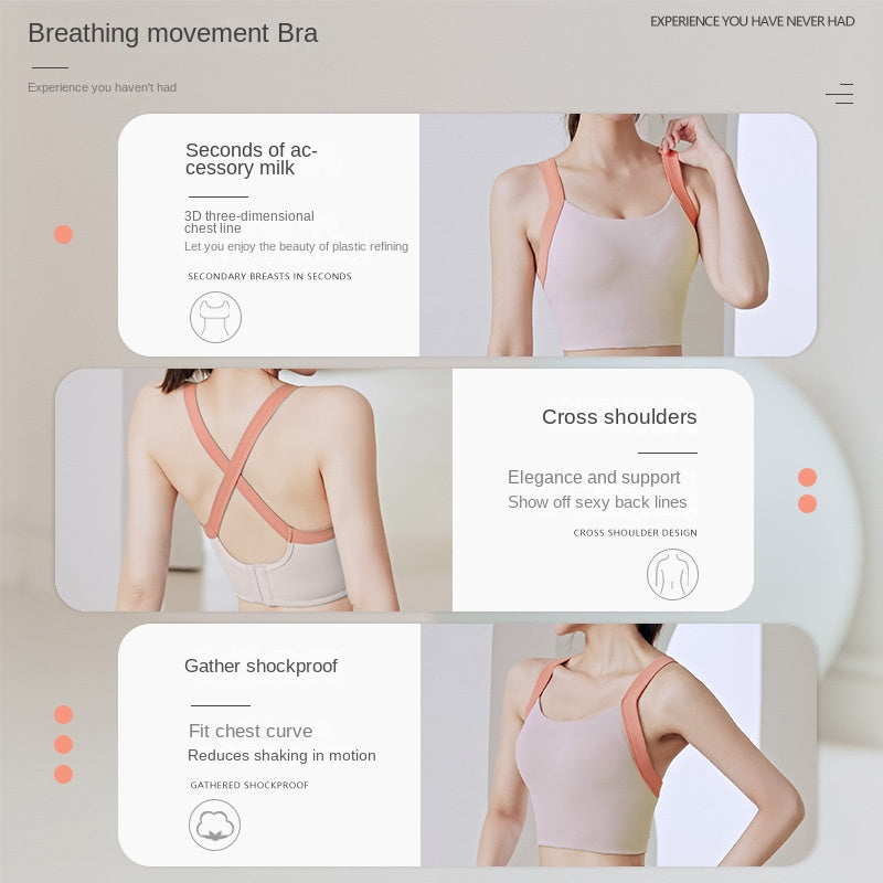 Integrated Fixed Double-Shoulder Strap Breasted without Steel Ring Shockproof Push-up Breast Holding Fitness Yoga Sports Underwear