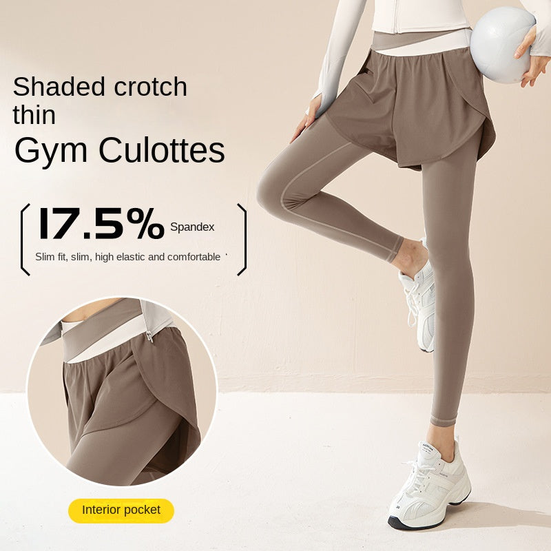 Fake Two-Piece Color Matching High Elastic Yoga Pants Anti-Exposure Running Sports High Waist Belly Contracting Nude Feel Fitness Pants for Women