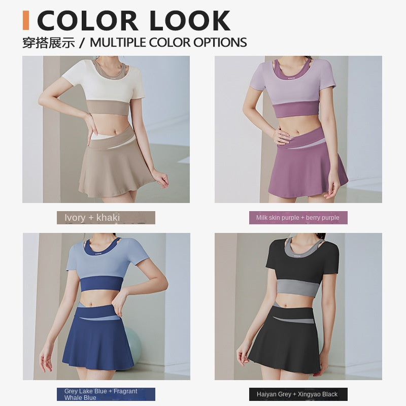 Color Matching Thigh-Length Anti-Exposure Fake Two-Piece Training Sports Running Fitness Yoga Skirts