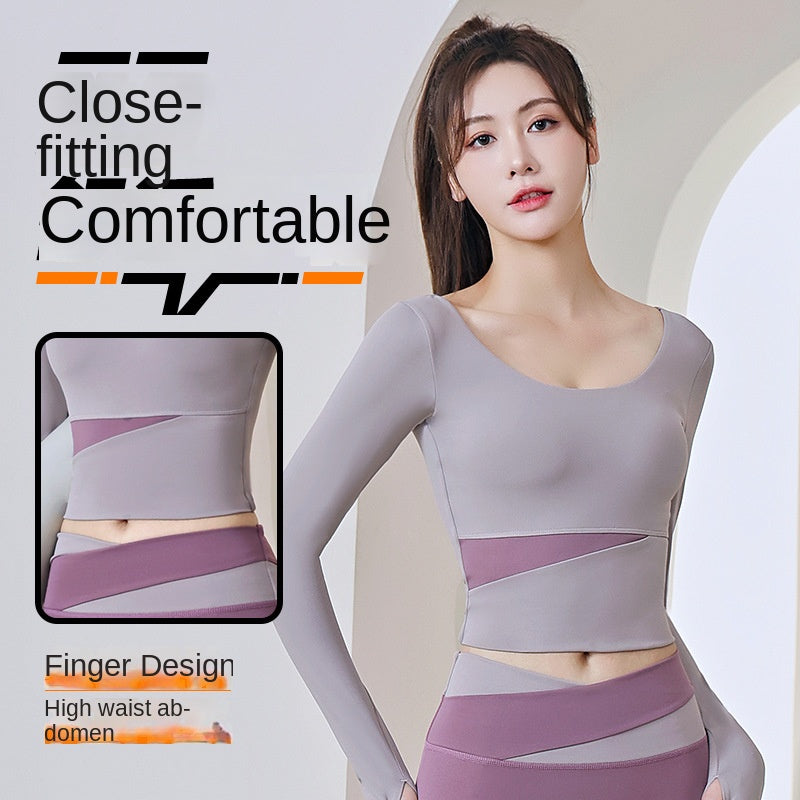 Color Matching Running Sports Yoga High Waist Tight Peach Hip Long Style Long Sleeve Women's Suit Workout Clothes