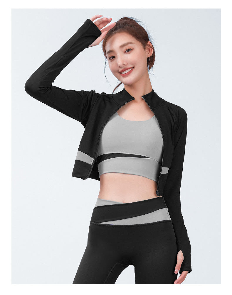 Women's Long Style Long Sleeve Zipper Skinny Slimming Sports and Fitness Running Yoga Jacket