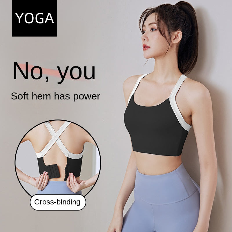 Integrated Fixed Double-Shoulder Strap Breasted without Steel Ring Shockproof Push-up Breast Holding Fitness Yoga Sports Underwear