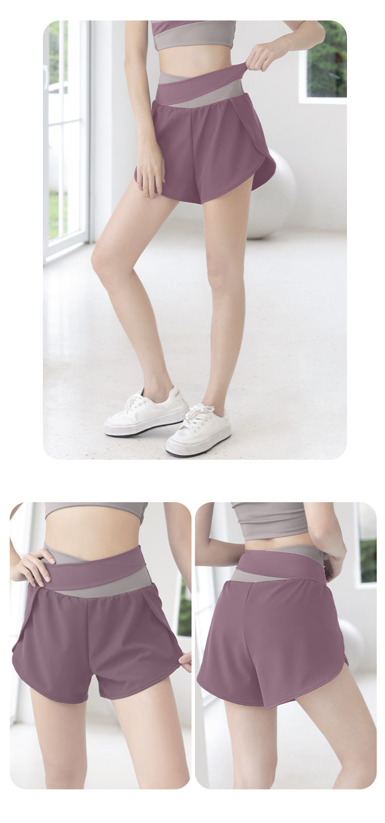 Color Matching Women's Running Fitness Breathable Side Pocket Anti-Exposure Fake Two-Piece Yoga Sports Shorts