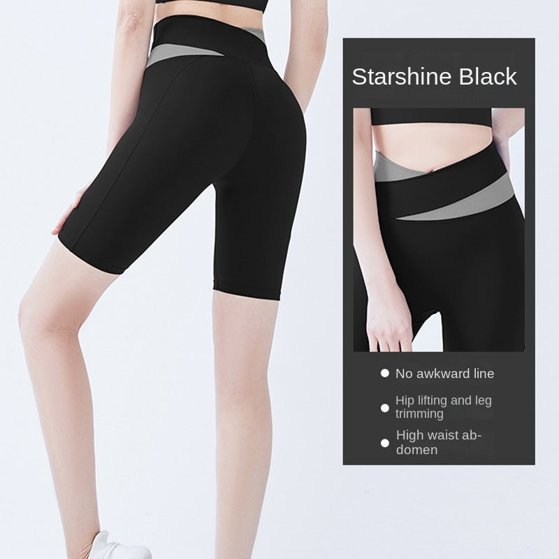 Women's Fitness Sports High Waist Belly Contracting Peach Hip Raise Five Points Yoga Pants Tight Cross Yoga Shorts