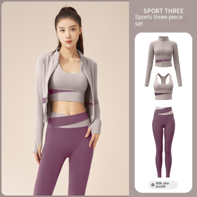 Color Matching Peach Breathable High Waist Hip Lift Running Shockproof Fitness Exercise Yoga Clothes Suit