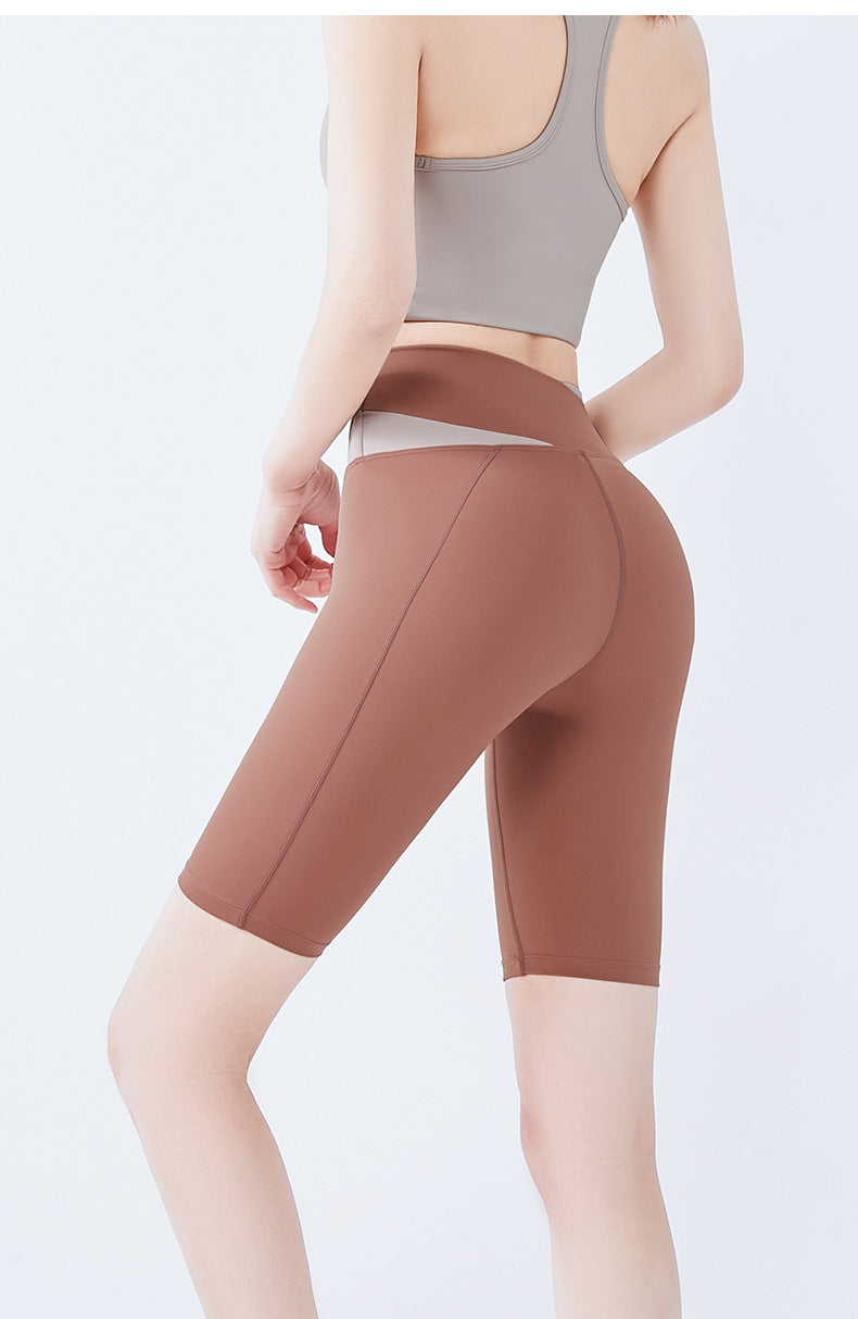 Women's Fitness Sports High Waist Belly Contracting Peach Hip Raise Five Points Yoga Pants Tight Cross Yoga Shorts