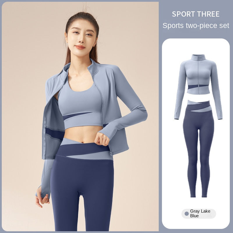 Color Matching Peach Breathable High Waist Hip Lift Running Shockproof Fitness Exercise Yoga Clothes Suit