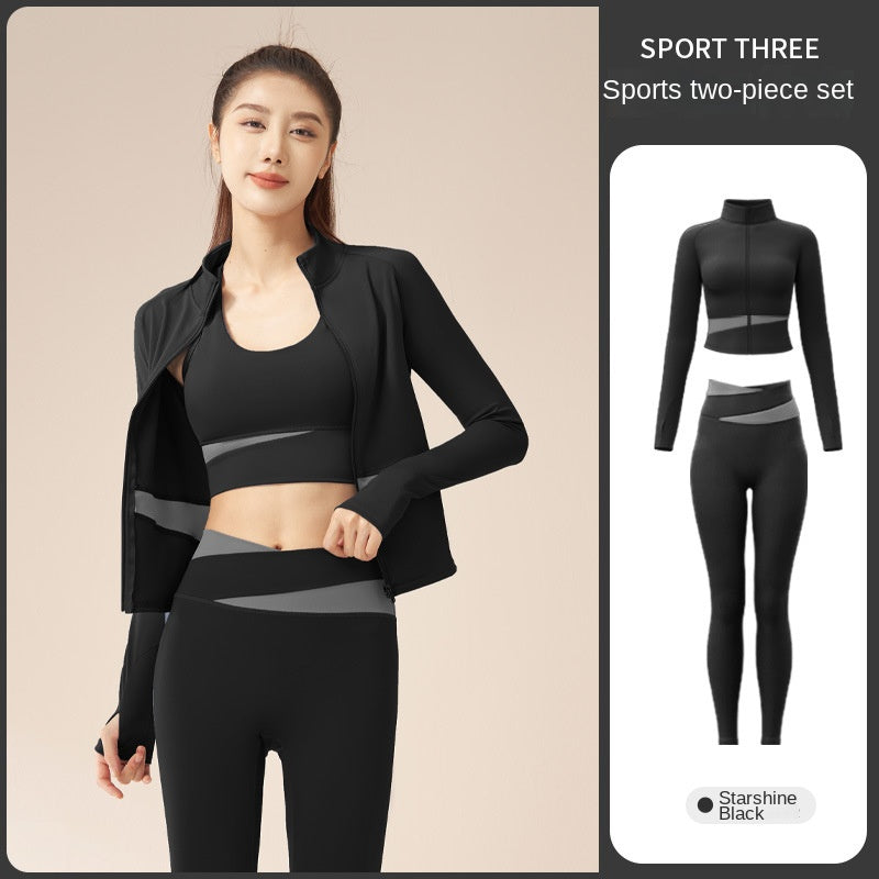 Color Matching Peach Breathable High Waist Hip Lift Running Shockproof Fitness Exercise Yoga Clothes Suit