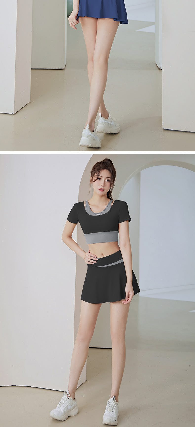 Color Matching Thigh-Length Anti-Exposure Fake Two-Piece Training Sports Running Fitness Yoga Skirts