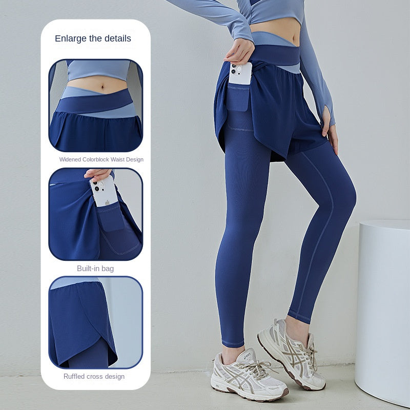 High Elastic Exercise Workout Pants Assorted Colors False-Two-Piece Anti-Exposure Yoga Pants High Waist Mesh Dungarees