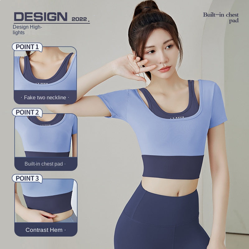 Women's Running Workout Short Sleeve Top with Chest Pad Slimming Nude Feel Close-Fitting and Slim-Fitting Yoga Clothes