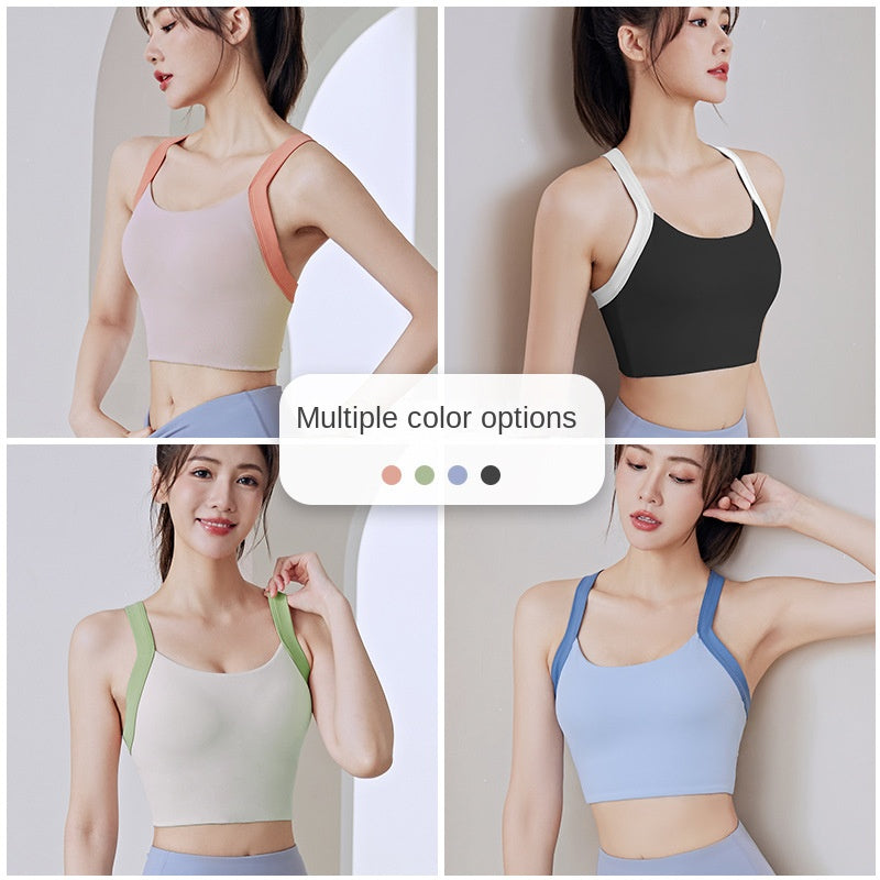 Integrated Fixed Double-Shoulder Strap Breasted without Steel Ring Shockproof Push-up Breast Holding Fitness Yoga Sports Underwear