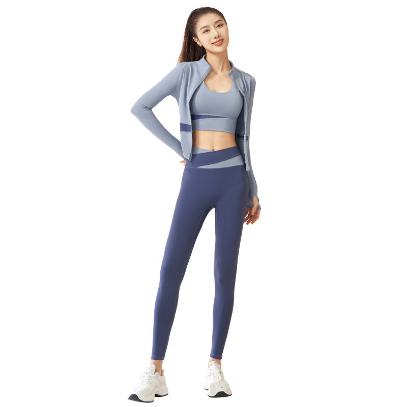 Color Matching Peach Breathable High Waist Hip Lift Running Shockproof Fitness Exercise Yoga Clothes Suit