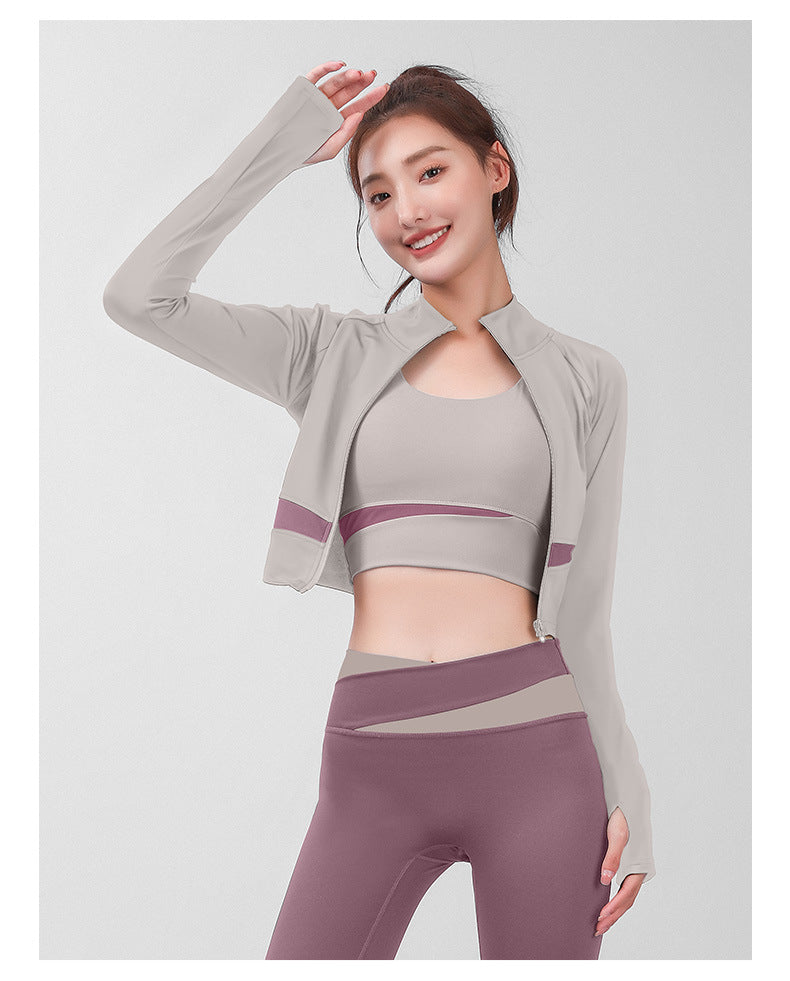 Women's Long Style Long Sleeve Zipper Skinny Slimming Sports and Fitness Running Yoga Jacket