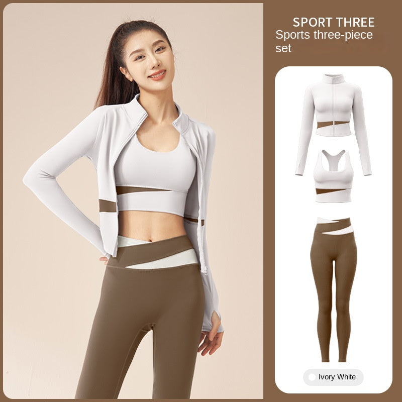 Color Matching Peach Breathable High Waist Hip Lift Running Shockproof Fitness Exercise Yoga Clothes Suit