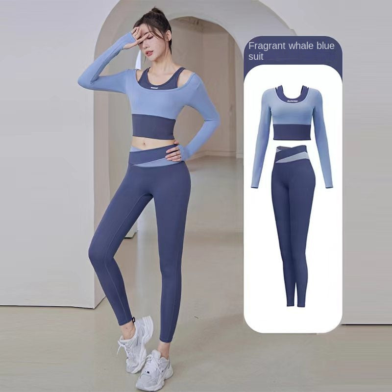 Women's Running Fitness Tight Fake Two-Piece Sports Top Suit Long Sleeve Yoga Wear