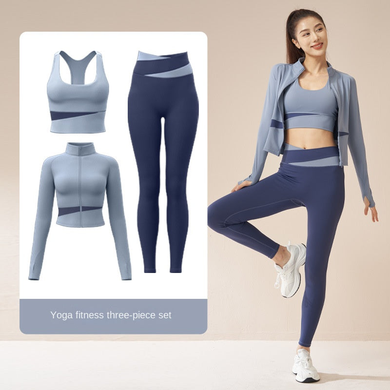 Color Matching Peach Breathable High Waist Hip Lift Running Shockproof Fitness Exercise Yoga Clothes Suit