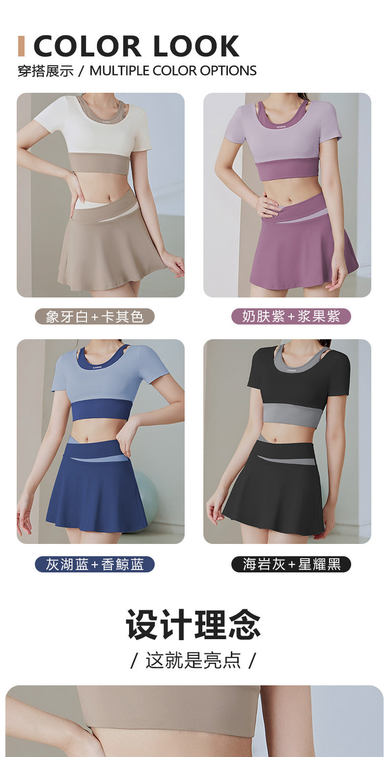 Color Matching Thigh-Length Anti-Exposure Fake Two-Piece Training Sports Running Fitness Yoga Skirts