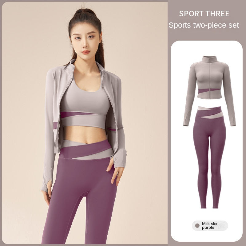 Color Matching Peach Breathable High Waist Hip Lift Running Shockproof Fitness Exercise Yoga Clothes Suit