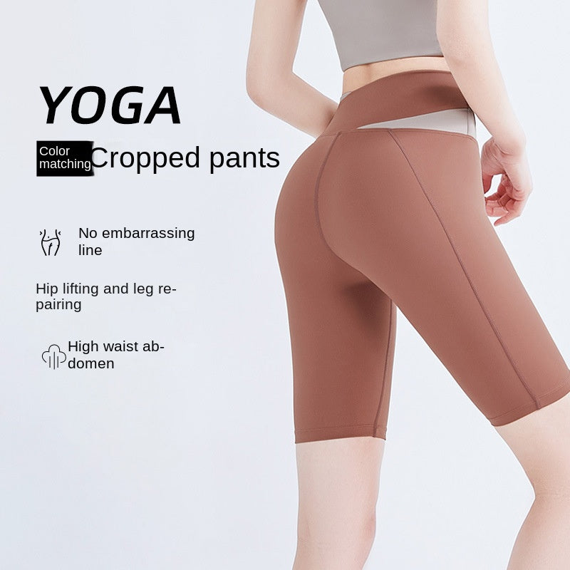 Women's Fitness Sports High Waist Belly Contracting Peach Hip Raise Five Points Yoga Pants Tight Cross Yoga Shorts