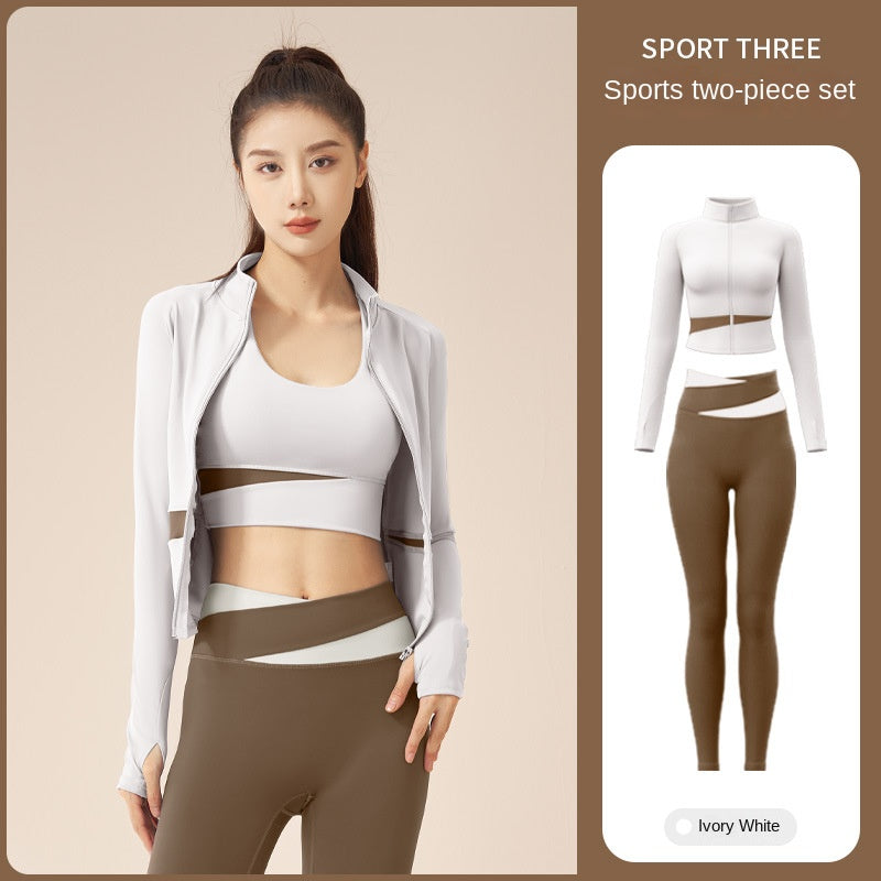 Color Matching Peach Breathable High Waist Hip Lift Running Shockproof Fitness Exercise Yoga Clothes Suit