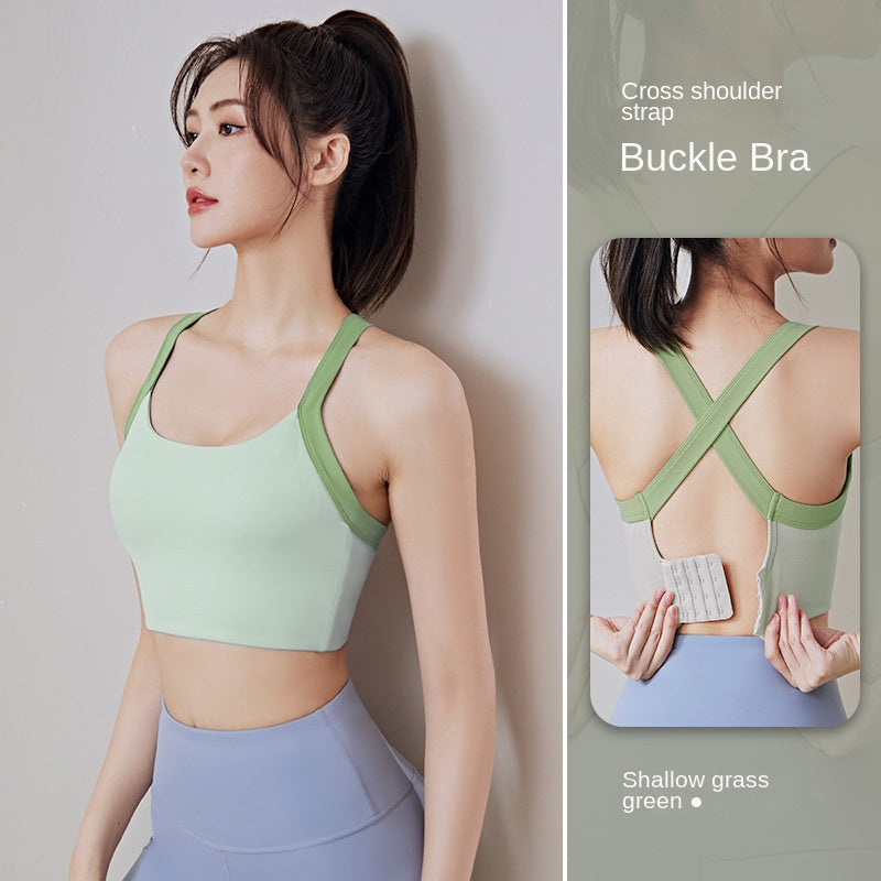 Integrated Fixed Double-Shoulder Strap Breasted without Steel Ring Shockproof Push-up Breast Holding Fitness Yoga Sports Underwear