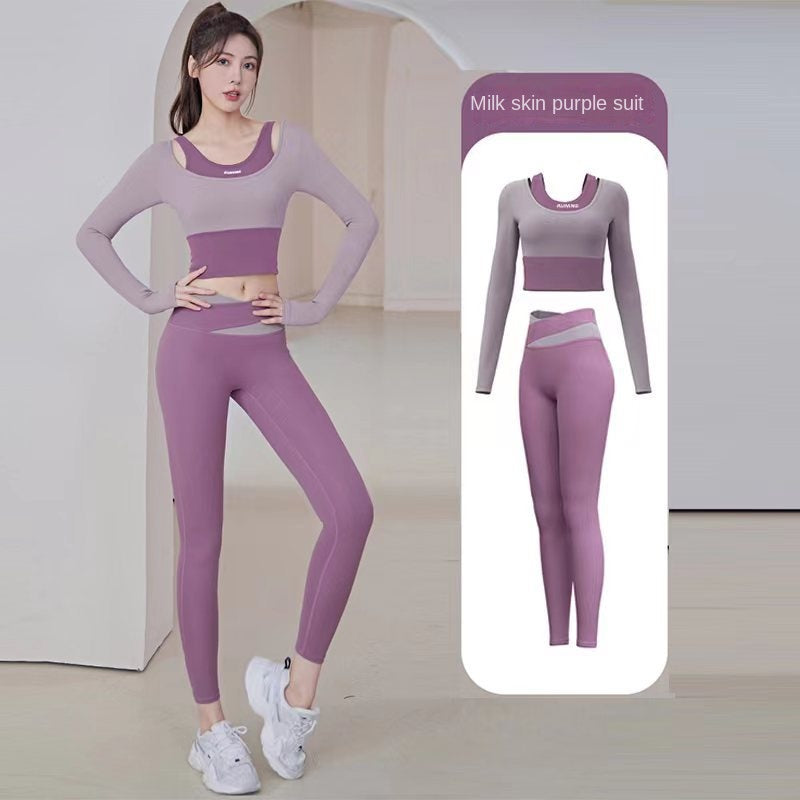 Women's Running Fitness Tight Fake Two-Piece Sports Top Suit Long Sleeve Yoga Wear