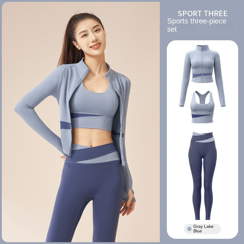 Color Matching Peach Breathable High Waist Hip Lift Running Shockproof Fitness Exercise Yoga Clothes Suit