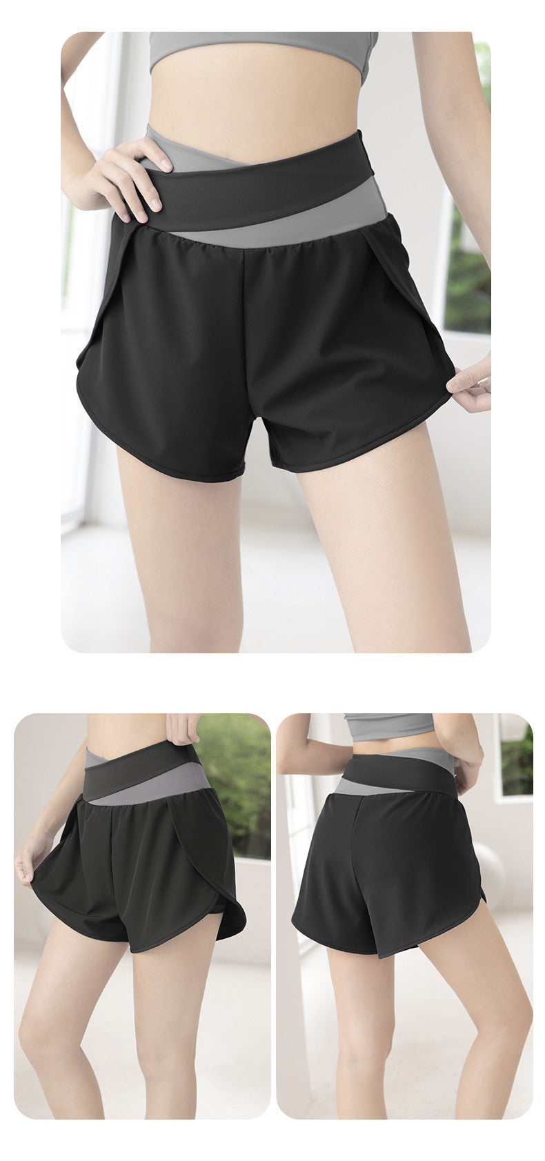 Color Matching Women's Running Fitness Breathable Side Pocket Anti-Exposure Fake Two-Piece Yoga Sports Shorts